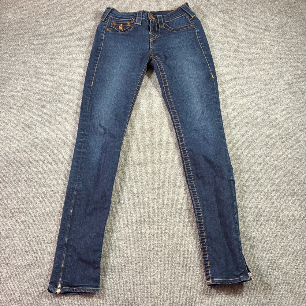 True Religion Skinny Jeans Womens 26 Blue Ankle Zip Flap Pocket Made in USA